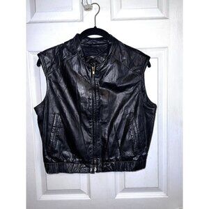 Vintage 80's SILVER SHADOW Black Leather Full Zip Pocket Vest Jacket Lined 11/12